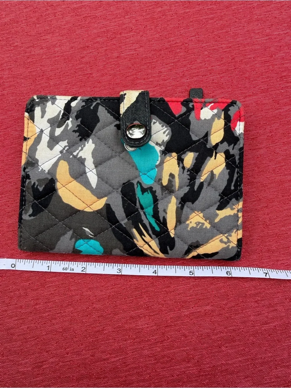 Vera Bradley Quilted Camouflage Print Wallet in Black, Gray, Yellow, Teal, Red